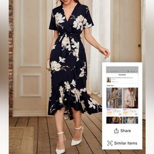 SHEIN Floral Wrap Dress in Navy and White